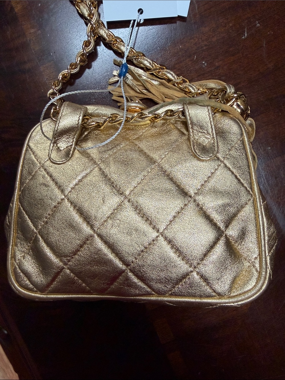 CHANEL 1985 Vintage Rare Gold Quilted Mini Waist Bag/ Crossbody with Tassel - Picture 6 of 9